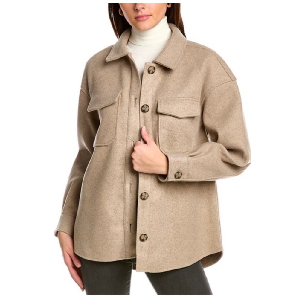 Avec Les Filles Melange Button Down Boyfriend Jacket Shacket Oatmeal/Beige Small - Picture 2 of 7
